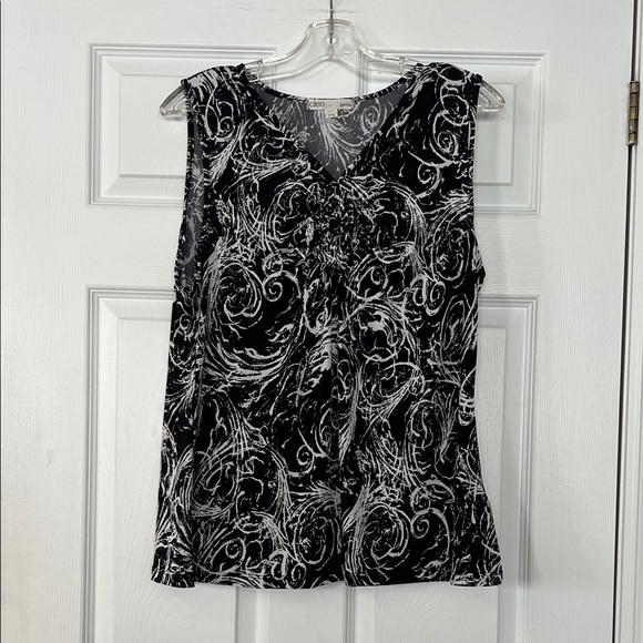 cleo Tops - Cleo Black and White Swirl Blouse